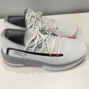 Under Armor faux perforated Leather white and orange detail sneakers size 9 men